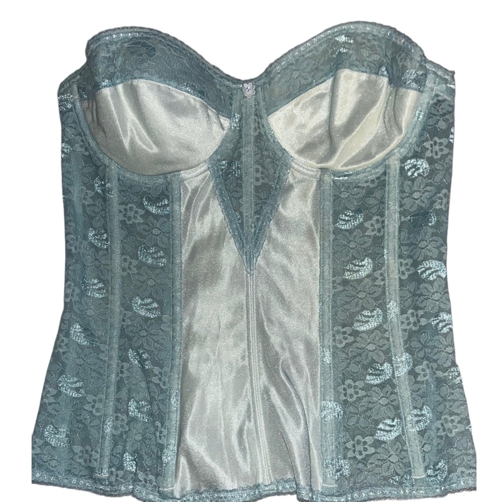 Dominique Lace Bustier in Light Blue and Cream